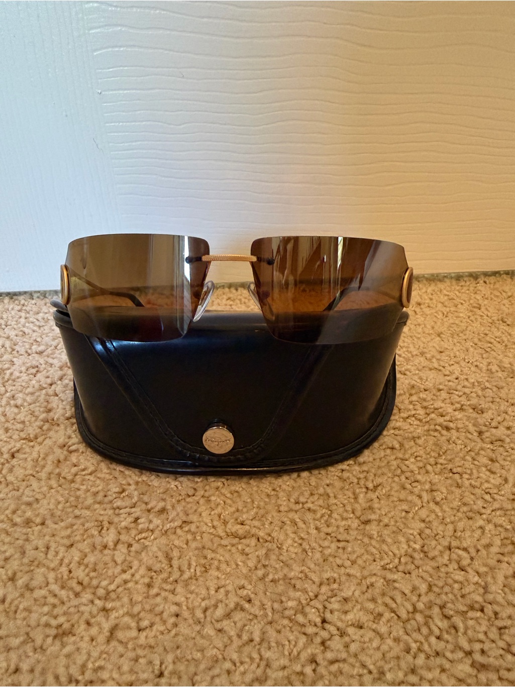 Salvatore Ferragamo Vintage Gold Trim Rimless Wraparound Sunglasses